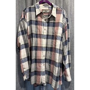 American Terrain Mens Size X-Large Plaid Long Sleeves Button Front Textured Logo